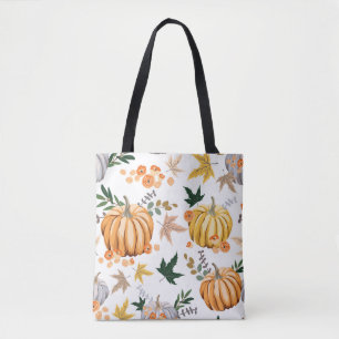 Herbstorange-Kürbis- und Blumenmuster Tasche