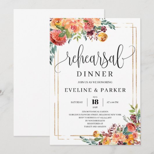 Herbstorange-Marigold-Probe Einladung (Vorne/Hinten)