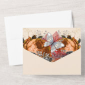 Herbstorange Schmetterling Schimmer Glitzer Rose All In One Einladung (Rückseite)