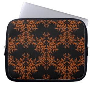 Herbstorange Schwarze Blätter Damask Style Muster Laptopschutzhülle
