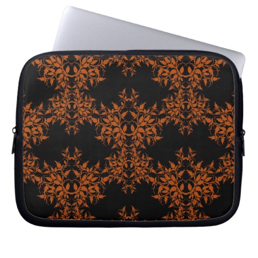Herbstorange Schwarze Blätter Damask Style Muster Laptopschutzhülle (Vorderseite)