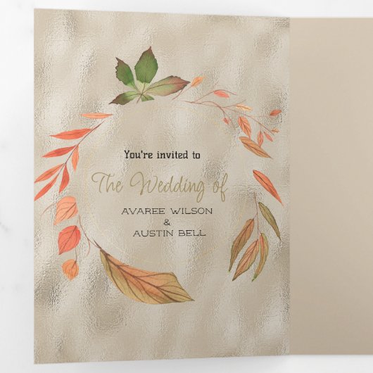 Herbstorange und Gelbe Blätter Dreifach Gefaltete Einladung (Innen Erste Seite)