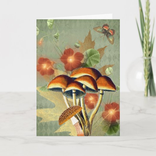 Herbstorange Vintage Pilze & Schmetterling (Vorderseite)