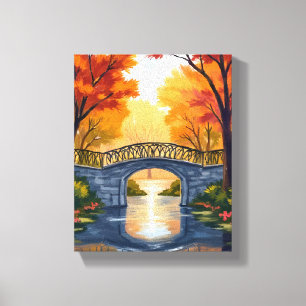 Herbstparkbrücke   Wasserfarben des Herbstlaubs Leinwanddruck