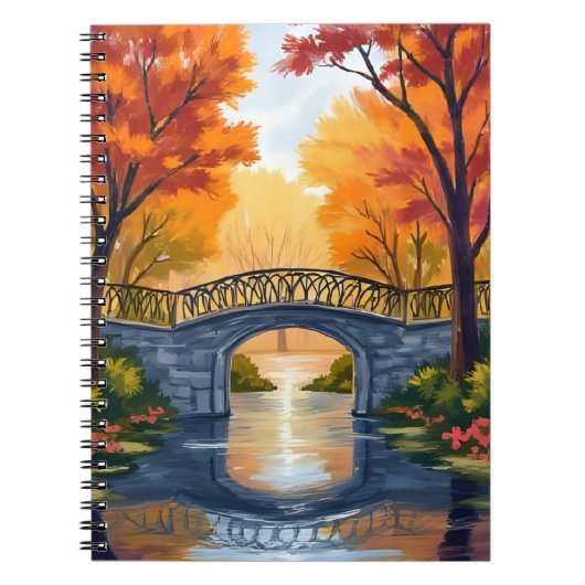Herbstparkbrücke | Wasserfarben Herbstlaub Notizblock (Vorderseite)