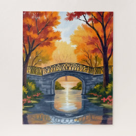 Herbstparkbrücke | Wasserfarben Herbstlaub Puzzle