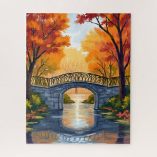 Herbstparkbrücke   Wasserfarben Herbstlaub Puzzle