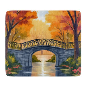 Herbstparkbrücke Wasserfarben Herbstlaub Schneidebrett