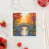 Herbstparkbrücke | Wasserfarben Herbstlaub Serviette (Beispiel)