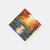 Herbstparkbrücke | Wasserfarben Herbstlaub Serviette (Ecke)