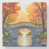Herbstparkbrücke | Wasserfarben Herbstlaub Steinuntersetzer (Vorderseite)