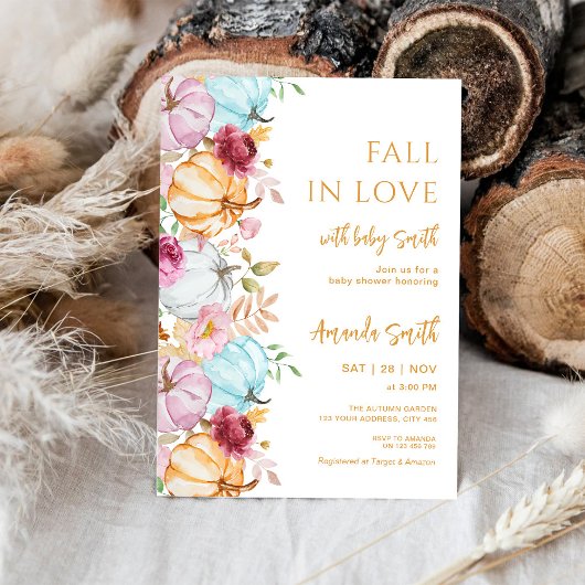 Herbstpastel Pumpkins fallen in Liebe Babydusche Einladung