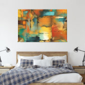Herbstpatchwork abstrakt Stretched Canvas Print Leinwanddruck (Insitu (Schlafzimmer))