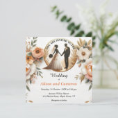 Herbstpeach floral Wedding Einladung (Stehend Vorderseite)