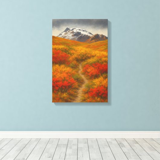 Herbstpfad zu verschneiten Gipfeln Leinwanddruck (Insitu (Holzboden))