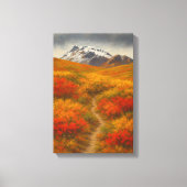 Herbstpfad zu verschneiten Gipfeln Leinwanddruck (Vorderseite)