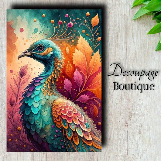 Herbstpfau Jewel Tone Bird Decoupage Seidenpapier
