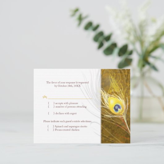Herbstpfauenfeder Feather Wedding Meal Choice UAWG RSVP Karte (Stehend Vorderseite)