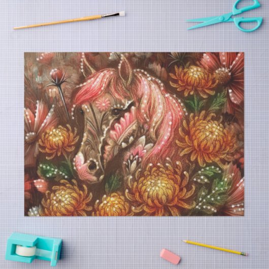 Herbstpferd Floral Chrysanthemen Dekoupage Seidenpapier (Basteln)