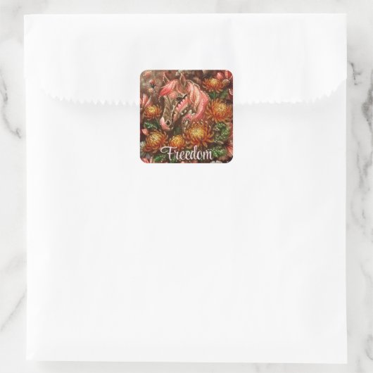 Herbstpferd Floral Chrysanthemen Personalisiert Quadratischer Aufkleber (Tasche)