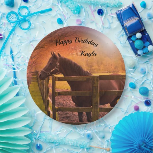 Herbstpferd Happy Geburtstag Personalisiert Pappteller (Party)