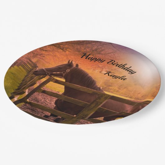 Herbstpferd Happy Geburtstag Personalisiert Pappteller (Schrägansicht)