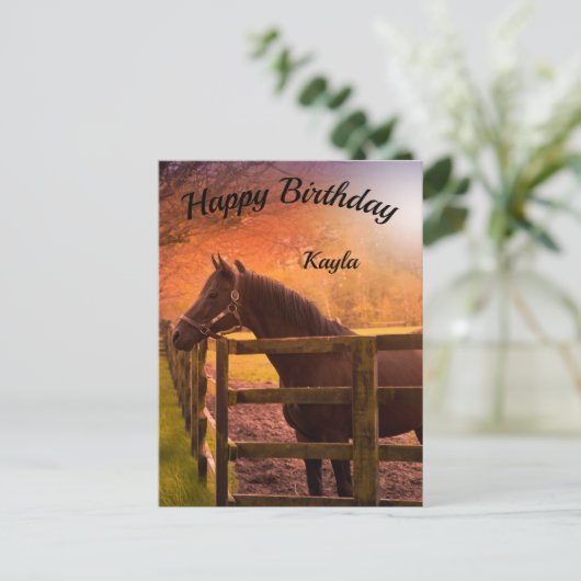 Herbstpferd Happy Geburtstag Personalisiert Postkarte (Stehend Vorderseite)
