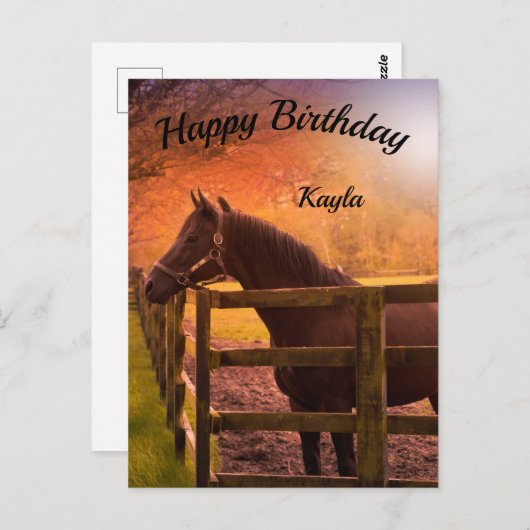 Herbstpferd Happy Geburtstag Personalisiert Postkarte (Vorne/Hinten)