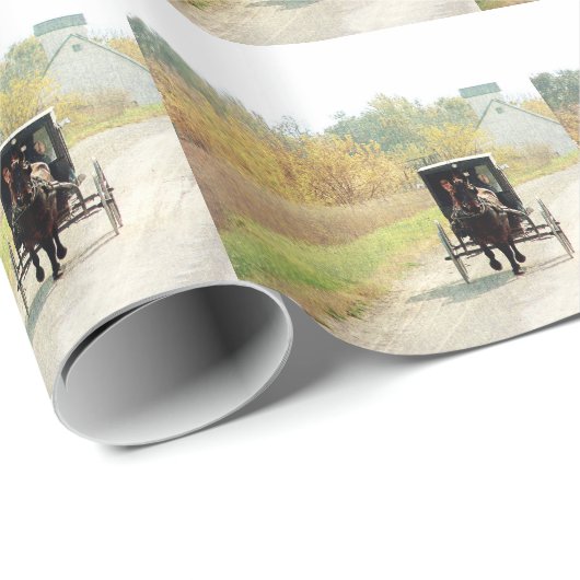 Herbstpferd und Buggy Geschenkpapier (Rolleneckpunkt)
