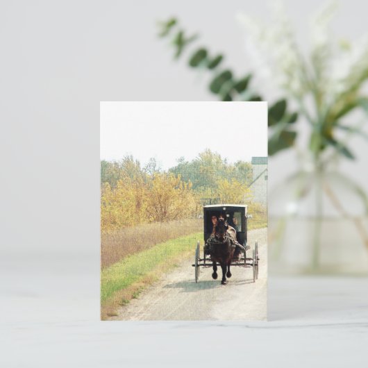 Herbstpferd und Buggy Postkarte (Stehend Vorderseite)