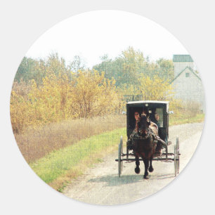 Herbstpferd und Buggy Runder Aufkleber
