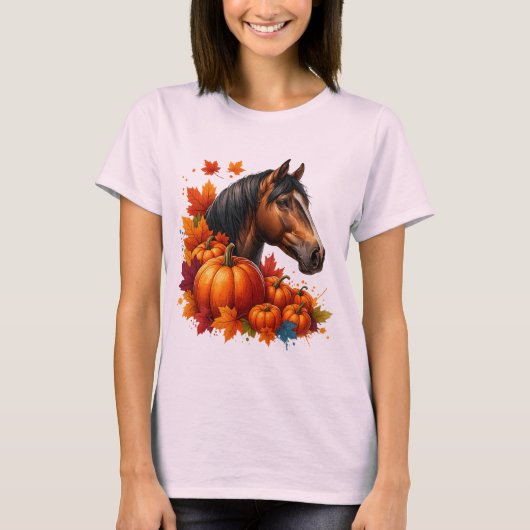 Herbstpferde & Pumpkins - Gemütliche Herbstlaube u T-Shirt (Vorderseite)