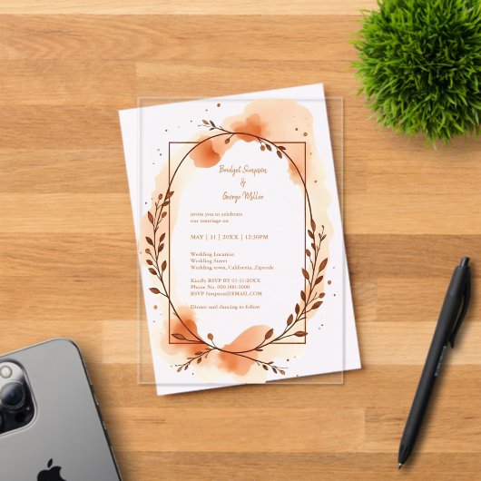 Herbstpfirsichgrün Aquarellrahmen Acryleinladungen (Insitu (Einladungskarte))