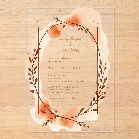 Herbstpfirsichgrün Aquarellrahmen Acryleinladungen (Vorderseite)