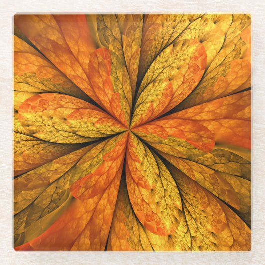 Herbstpflanze, moderne abstrakte fraktale Kunstbla Glasuntersetzer (Vorderseite)
