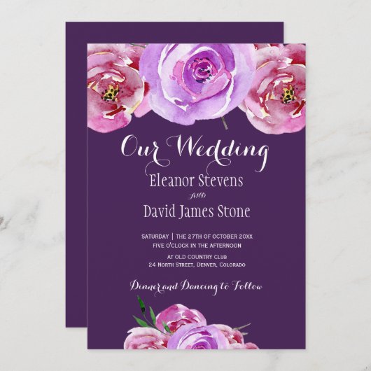 Herbstpflaume Rosa-Lila-Pfennigfuchser Hochzeit Einladung (Vorne/Hinten)