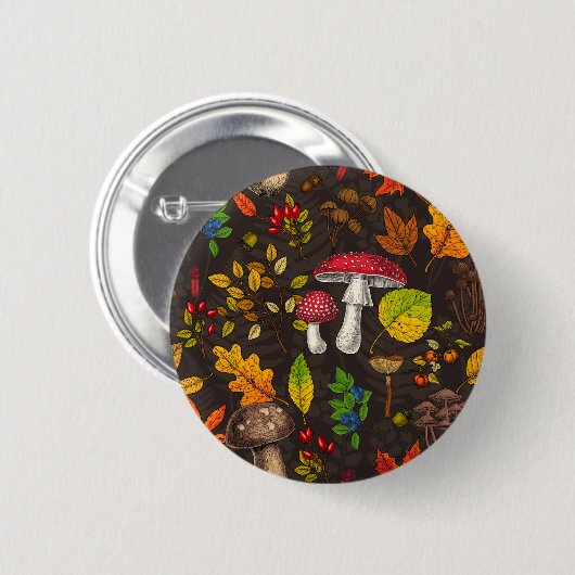 Herbstpilze, Blätter, Nüsse und Beeren im Dunkeln Button (Vorne & Hinten)