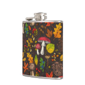 Herbstpilze, Blätter, Nüsse und Beeren im Dunkeln Flachmann (Links)