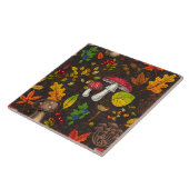 Herbstpilze, Blätter, Nüsse und Beeren im Dunkeln Fliese (Seite)