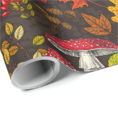 Herbstpilze, Blätter, Nüsse und Beeren im Dunkeln Geschenkpapier (Rolleneckpunkt)