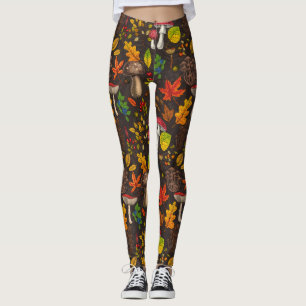 Herbstpilze, Blätter, Nüsse und Beeren im Dunkeln Leggings