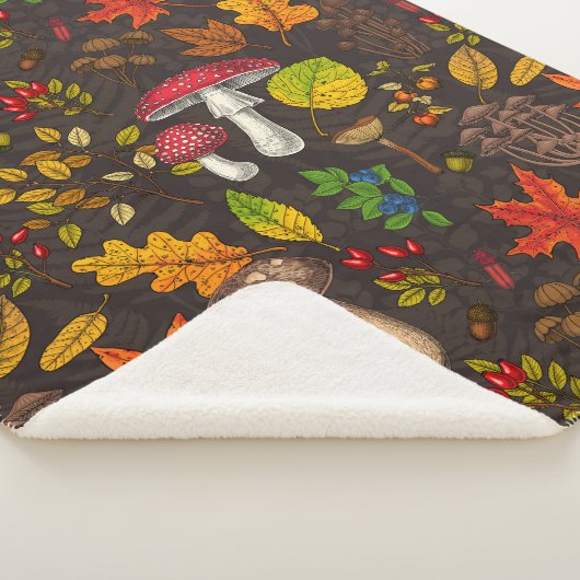 Herbstpilze, Blätter, Nüsse und Beeren im Dunkeln Sherpadecke (3/4)