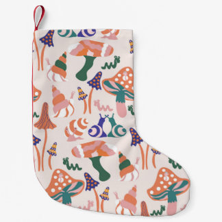 Herbstpilze, farbenfrohes nahtloses Design. Kleiner Weihnachtsstrumpf