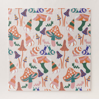 Herbstpilze, farbenfrohes nahtloses Design. Puzzle