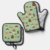 Herbstpilze Oven Mitt & Pot Holder Set (Vorderseite/Rückseite)