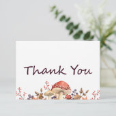 Herbstpilze, Pflanze und Blätter fallen flach ab Dankeskarte (Stehend Vorderseite)