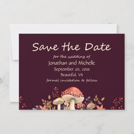 Herbstpilze, Pflanze und Blätter Hochzeit im Herbs Save The Date (Vorderseite)