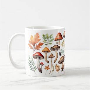 Herbstpilze und Waldblätter Illustration Kaffeetasse