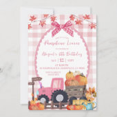 Herbstpink-Bow-Pumpkin-Patch Geburtstag Einladung (Vorderseite)