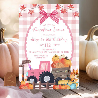 Herbstpink-Bow-Pumpkin-Patch Geburtstag Einladung